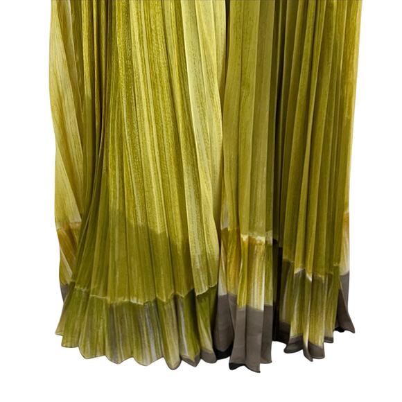 Carmen Marc Valvo Lime Green Pleated Strapless Beaded Waist Maxi Dress Gown 2 - Picture 6 of 10